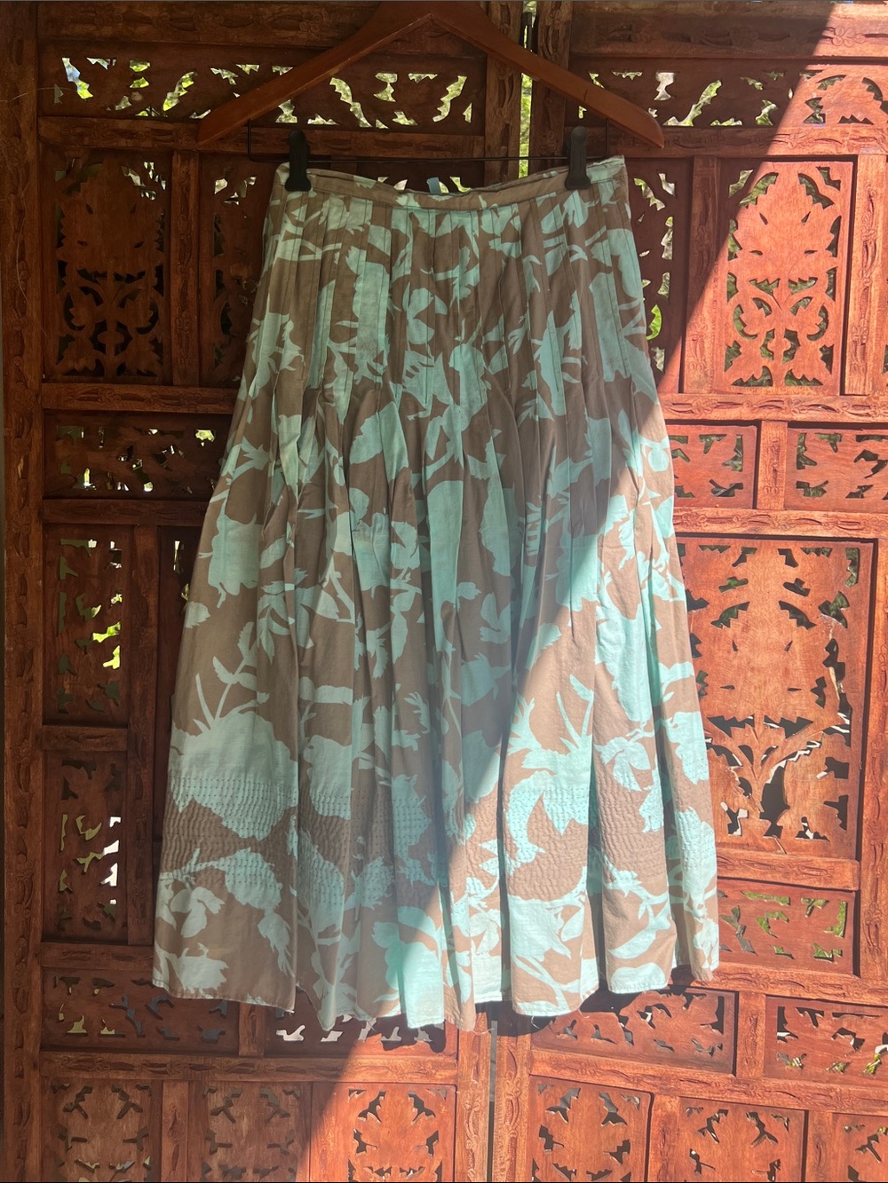 Anthropologie Aquarius Aqua and Brown Floral Tiered Midi Skirt